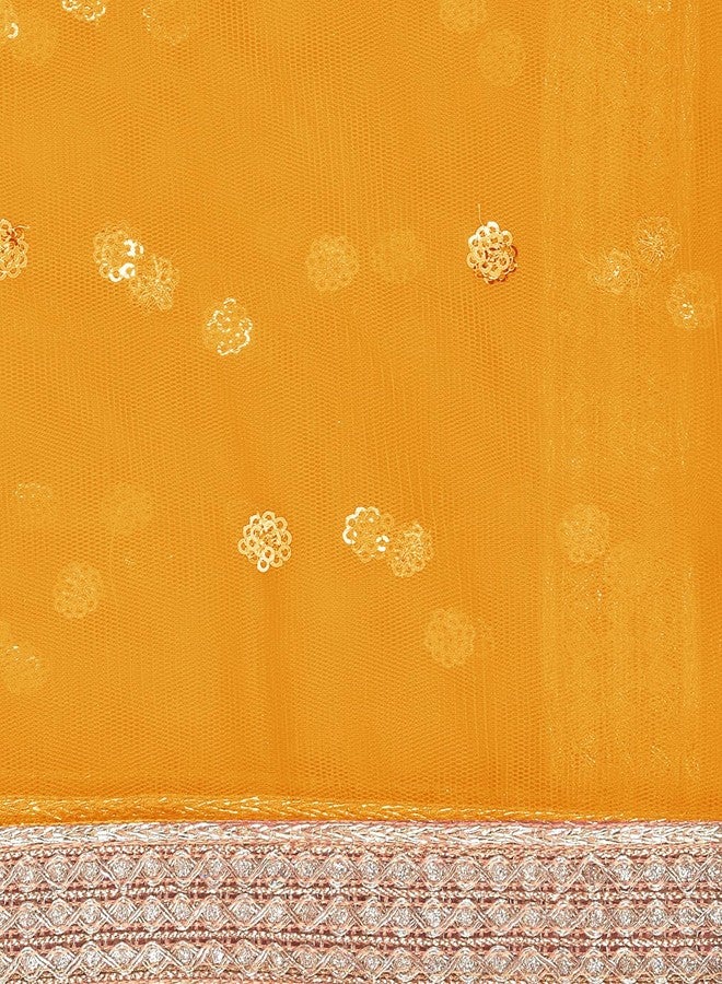 themilestocks TMS Woman's Embellished Net Dupatta Scarf Shawl Wrap Soft Indian Bridal Wedding (Mustard Yellow) - Image 4